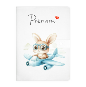 Protège carnet de santé personnalisable "Lapin pilote"