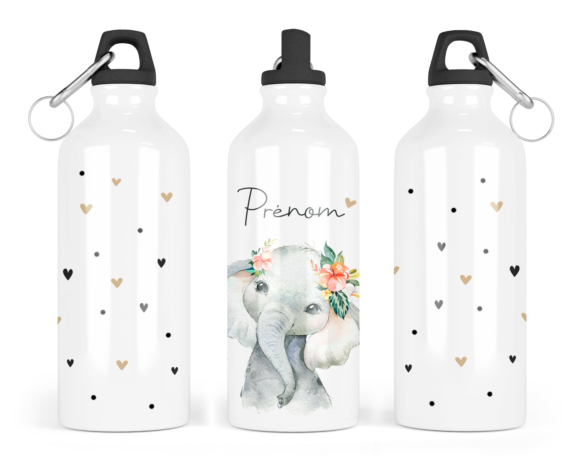 Bouteille d'eau , gourde non isotherme, illustration Elephant Avec Fleurs | Bout'D'Chou