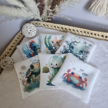 Charger l&#39;image dans la galerie, Lot de 6 lingettes lavables &quot;Animaux Marins&quot;