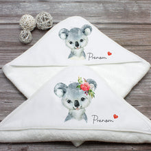 Charger l&#39;image dans la galerie, Cape de bain bébé avec prénom, illustration koala duo | Bout&#39;D&#39;Chou