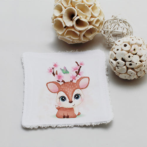 Lingette lavable oekotex, illustration cerf cartoon | Bout'D'Chou