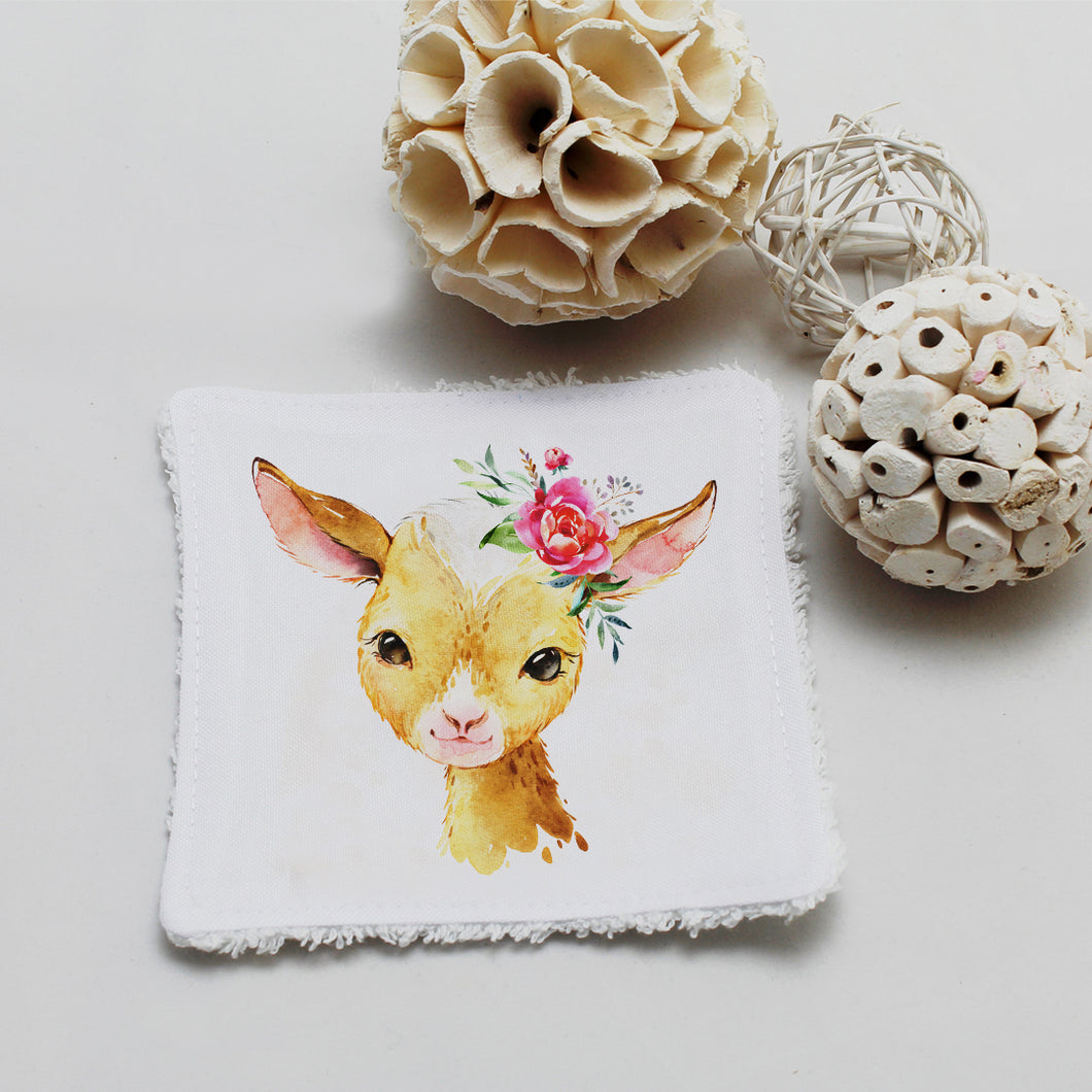 Lingette lavable oekotex, illustration chevre avec fleurs | Bout'D'Chou