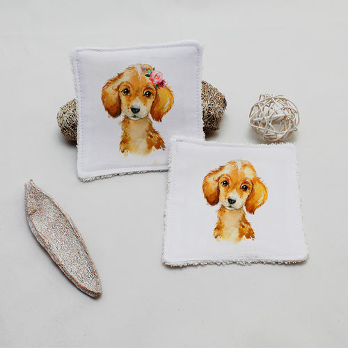 Lingette lavable oekotex, illustration chien duo | Bout'D'Chou