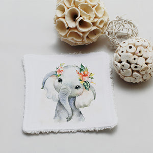 Lingette lavable oekotex, illustration éléphant avec fleurs | Bout'D'Chou