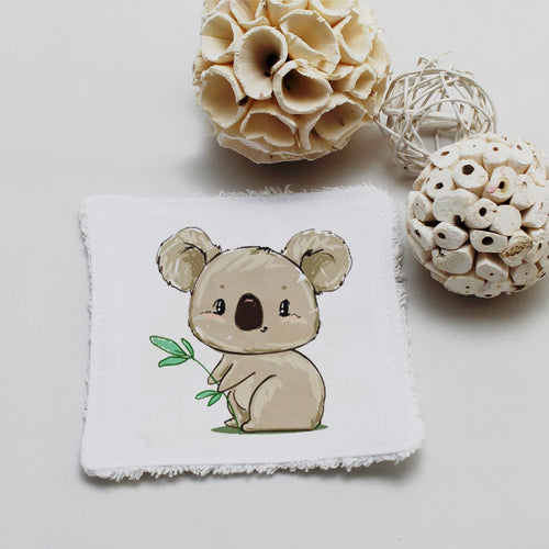 Lingette lavable oekotex, illustration koala cartoons | Bout'D'Chou