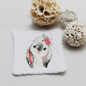 Lingette lavable oekotex, illustration lapin avec fleurs | Bout'D'Chou