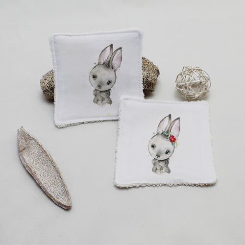 Lingette lavable oekotex, illustration lapin gris | Bout'D'Chou