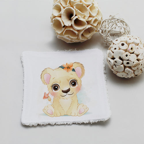 Lingette lavable oekotex, illustration lion cartoons | Bout'D'Chou