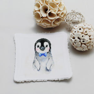 Lingette lavable oekotex, illustration pingouin avec nœud | Bout'D'Chou