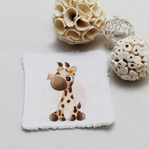 Lingette lavable oekotex, illustration girafe cartoons | Bout'D'Chou