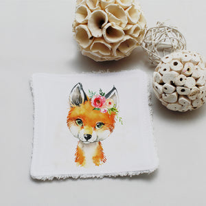 Lingette lavable oekotex, illustration renard avec fleurs | Bout'D'Chou