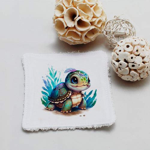 Lingette lavable oekotex, illustration Tortue numérique | Bout'D'Chou