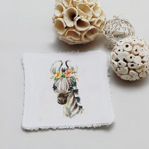 Lingette lavable oekotex, illustration zebre avec fleurs | Bout'D'Chou