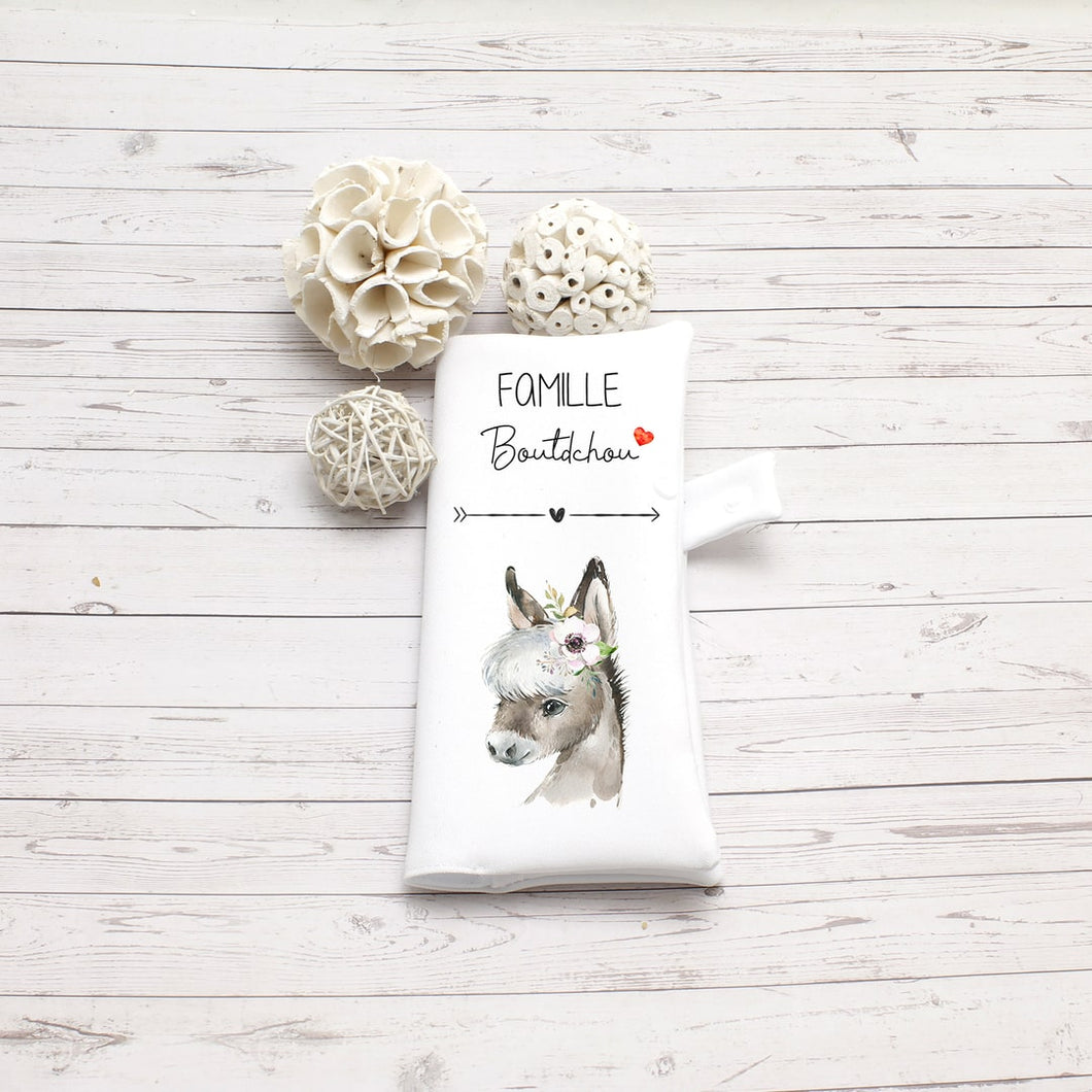 Protège livret de famille personnalisable, motif Ane fleurs | Bout'D'Chou